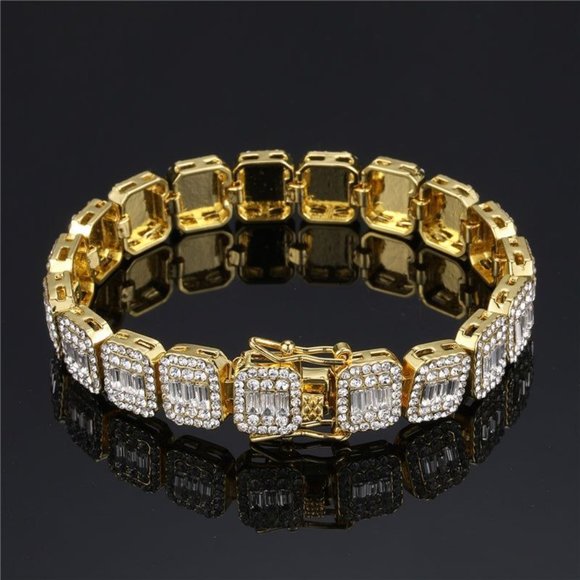 4MM Choker Iced Out Lab Baguette Tennis Chain Bracelet SET - Picture 4 of 5